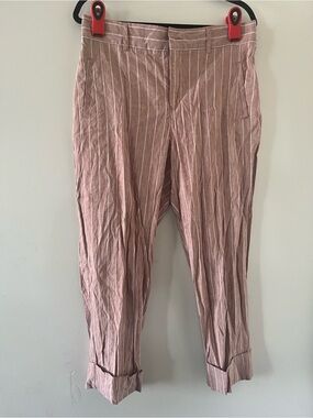 Soft Surroundings Pink Linen Blend Pinstripe Pants Large Coastal Euro Summer